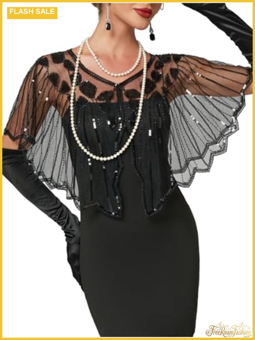 Sequin Flapper Evening Shawl Wrap for 1920s Gatsby Party